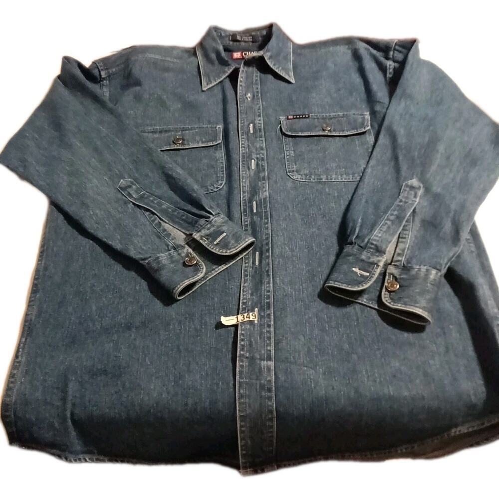 Vintage Chaps Button Up Denim Shirt Size Med. Men's Y2K Preppy Thick Denim